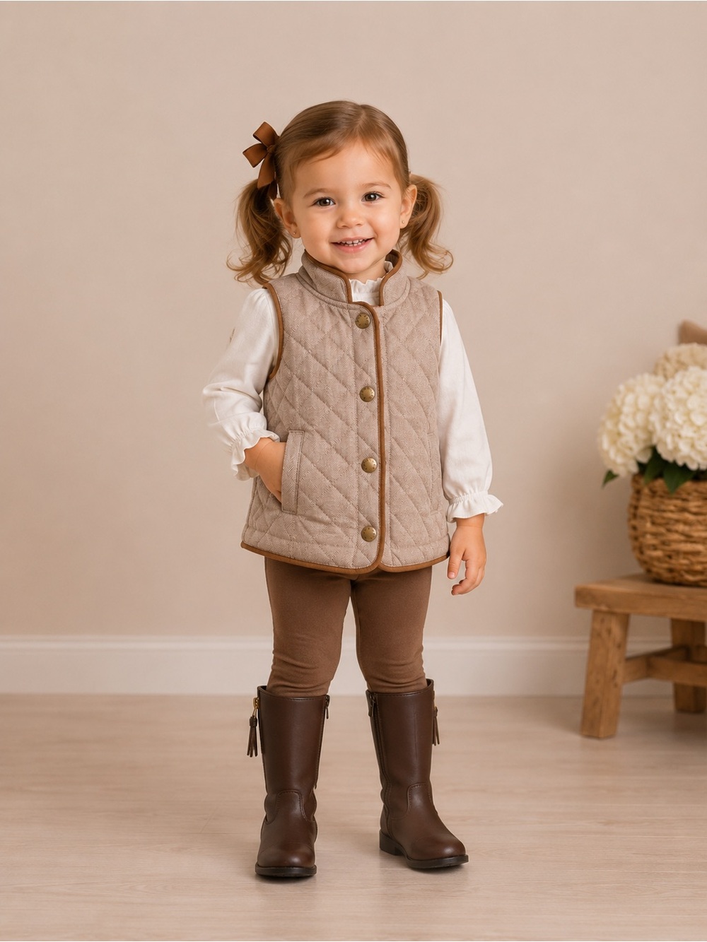 Hope & Henry Girls 2T Quilted Tan Classic Riding Vest Outerwear Equestrian